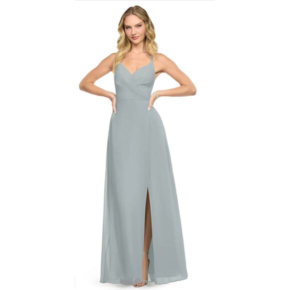 Azazie Davis Dolphin Grey A-Line V-Neck Chiffon Bridesmaid Dress Size A8 - Picture 1 of 12